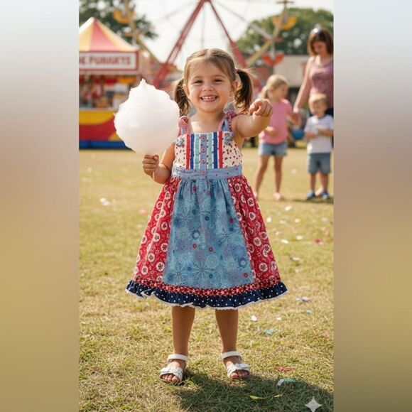 Matilda Jane Girls Jolene Mixed Pattern knot Dress, Size 8 - Picture 1 of 9